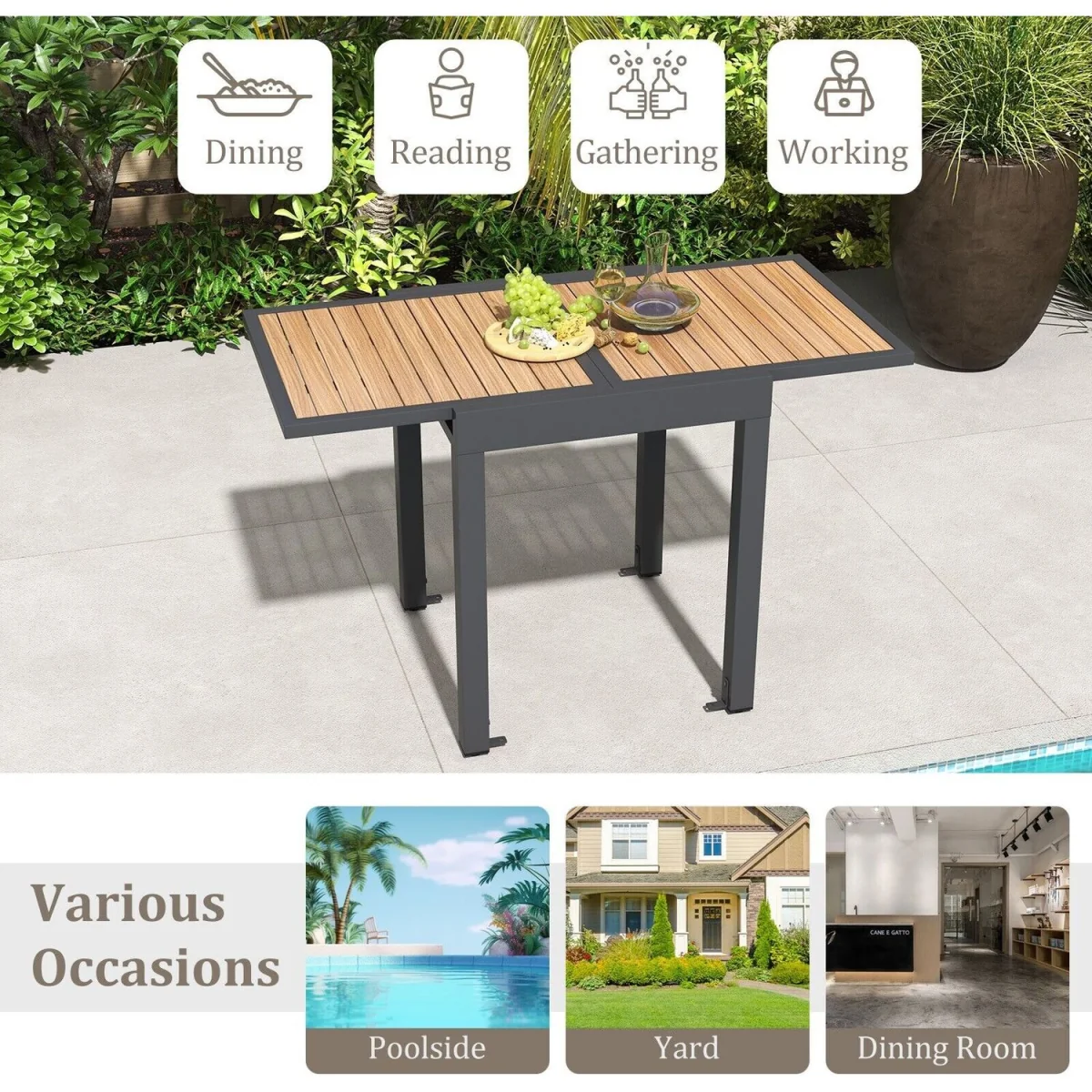 Extendable Aluminum Patio Dining Table - Brown – image 6