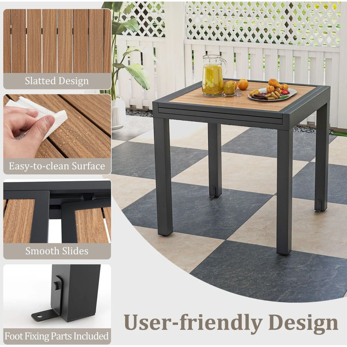 Extendable Aluminum Patio Dining Table - Brown – image 8