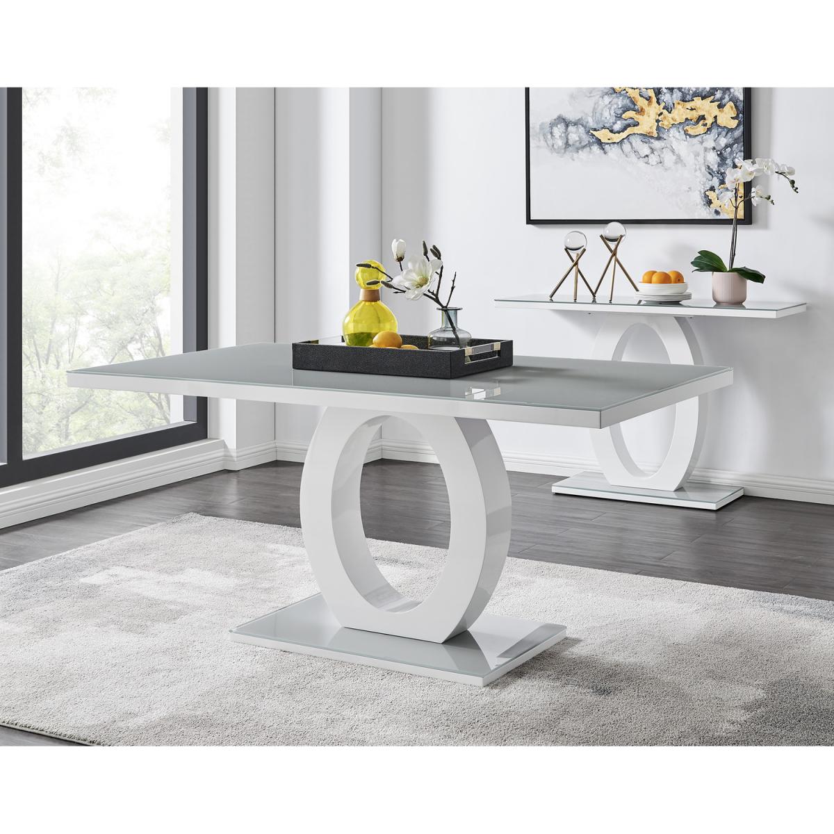 Giovani 6 Grey Dining Table with 6 Milan Gold Leg Chairs - White – image 12