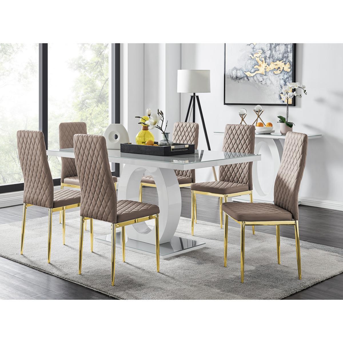 Giovani 6 Grey Dining Table with 6 Milan Gold Leg Chairs - White – image 17