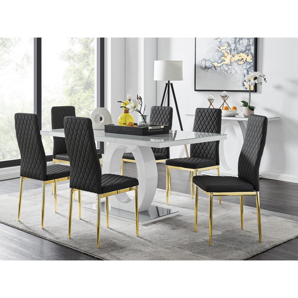 Giovani 6 Grey Dining Table with 6 Milan Gold Leg Chairs - White – image 18