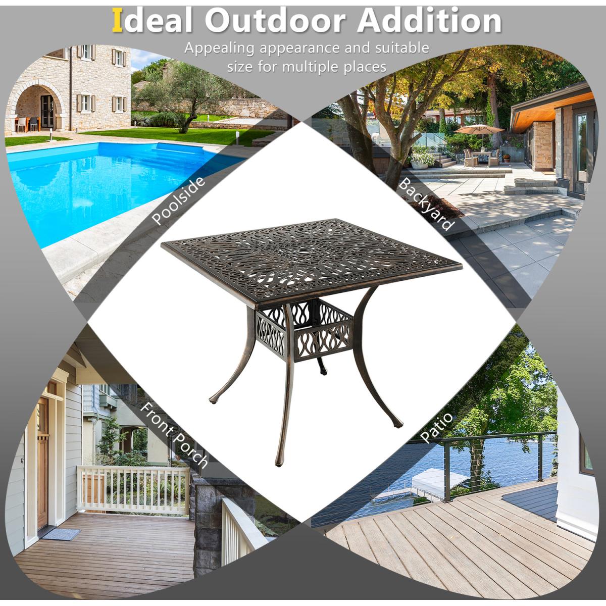Costway Patio Square Dining Table - Bronze - Bronze – image 3