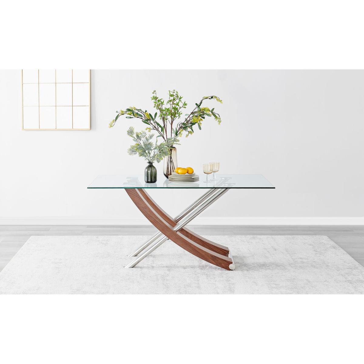 Mayfair 6 Seater Glass and Wood Veneer Rectangle Dining Table - Wood – image 2