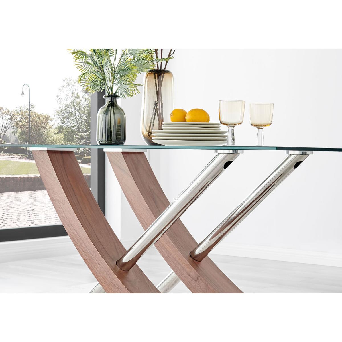 Mayfair 6 Seater Glass and Wood Veneer Rectangle Dining Table - Wood – image 3