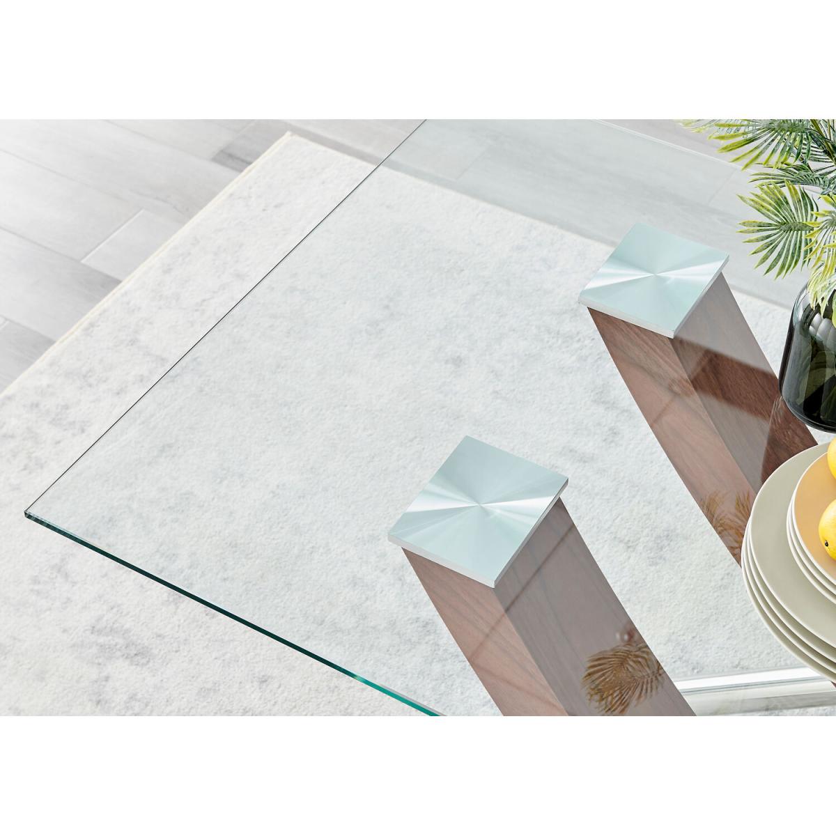 Mayfair 6 Seater Glass and Wood Veneer Rectangle Dining Table - Wood – image 4