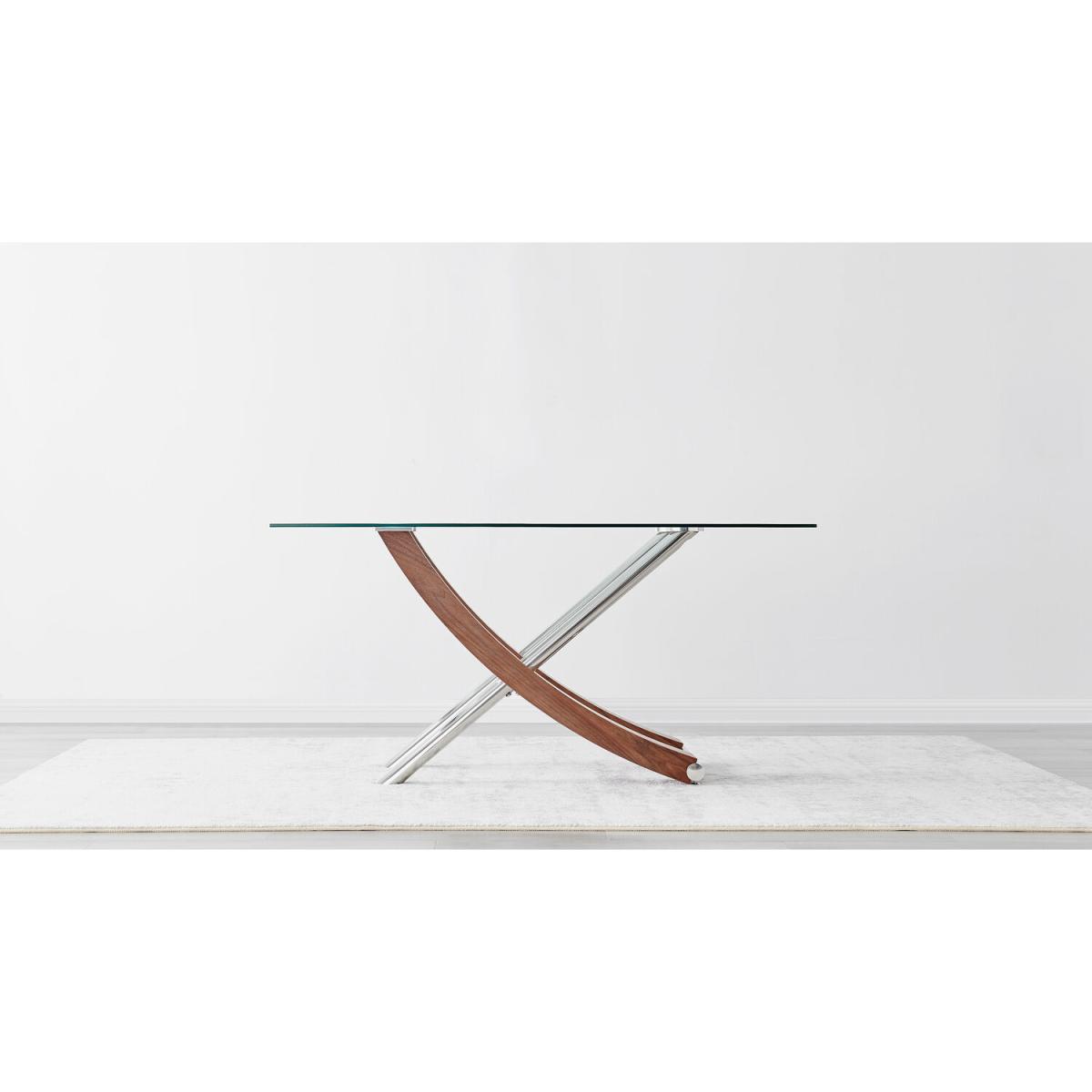 Mayfair 6 Seater Glass and Wood Veneer Rectangle Dining Table - Wood – image 6