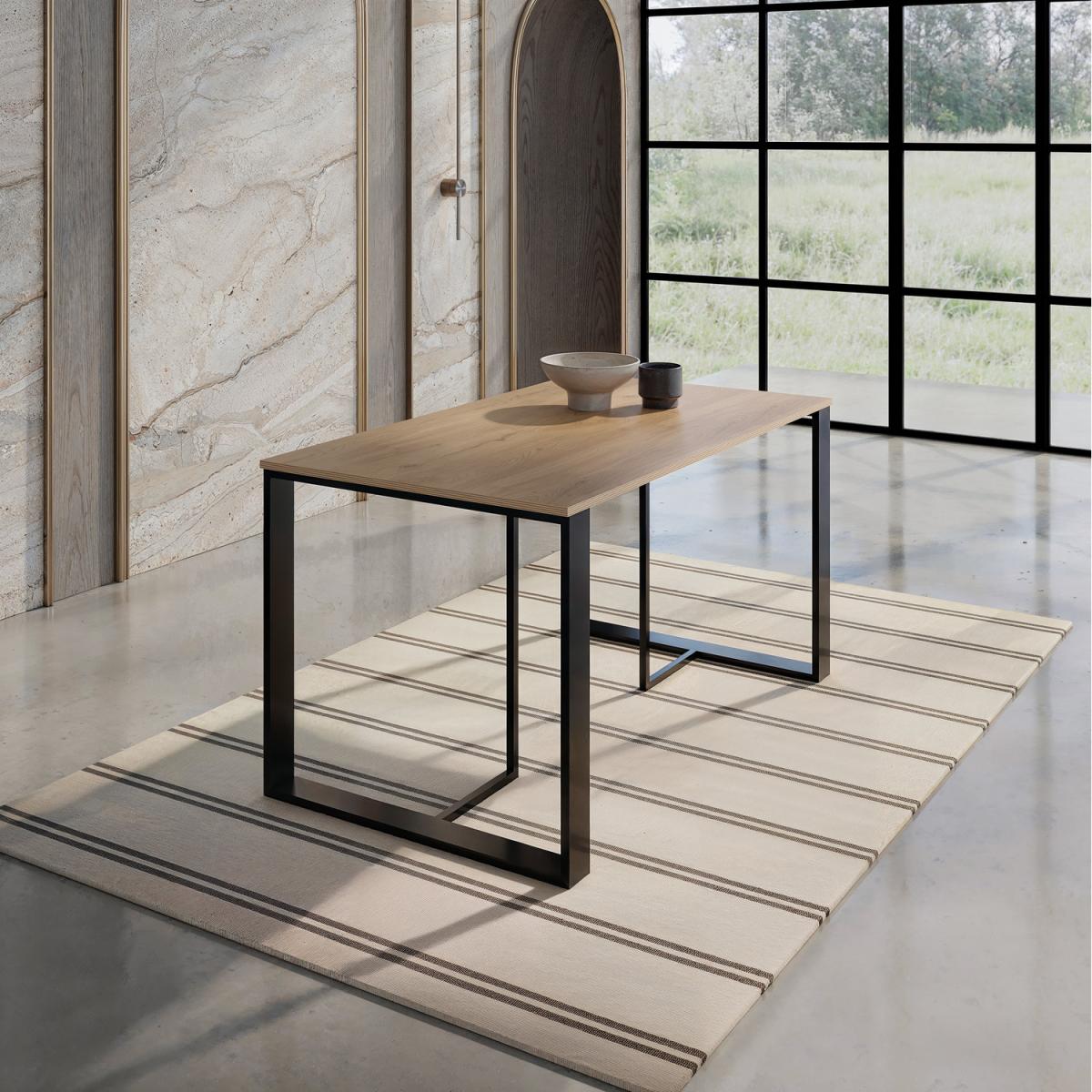 Dining Table 140x80cm 4-Seater Particleboard with Metal Legs - Natural Oak