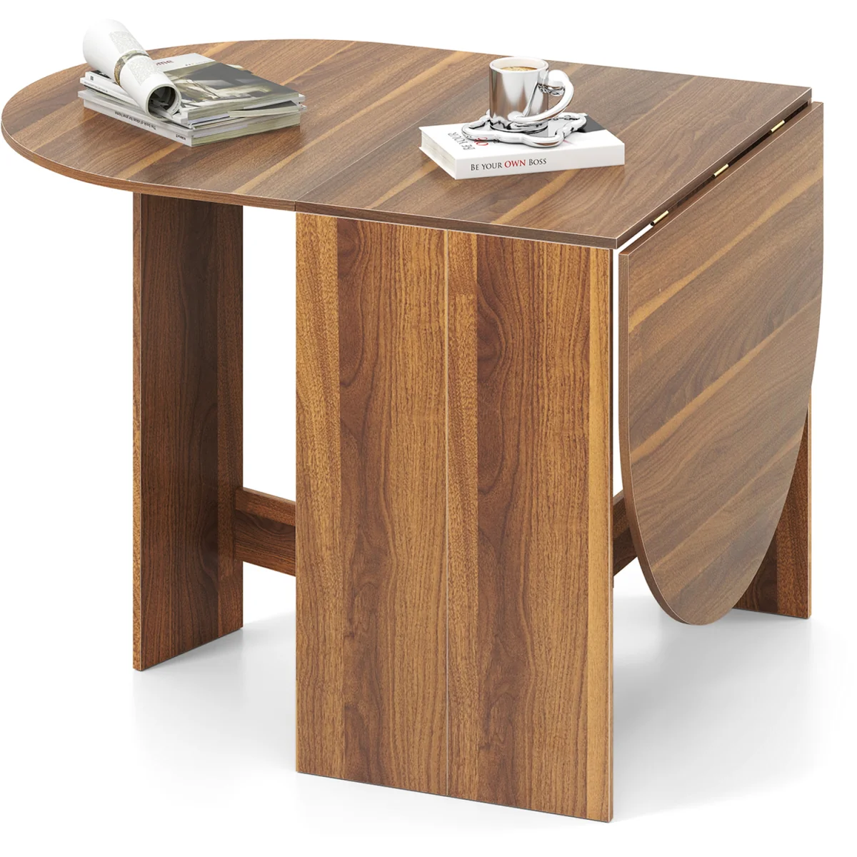 Folding Multifunctional Drop Leaf Round Table - Brown – image 4