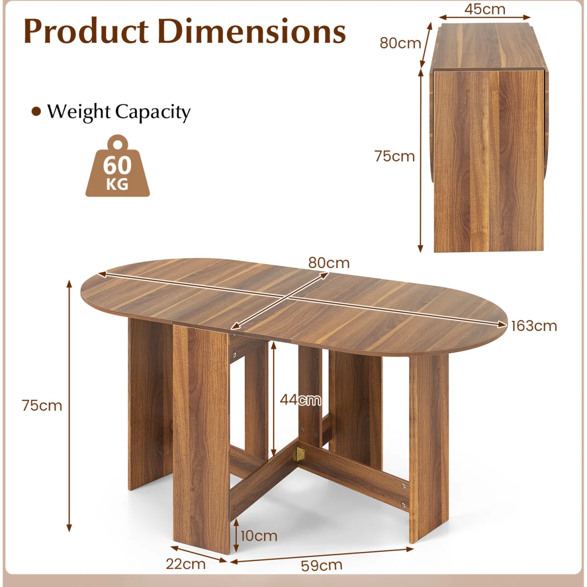 Folding Multifunctional Drop Leaf Round Table - Brown – image 6
