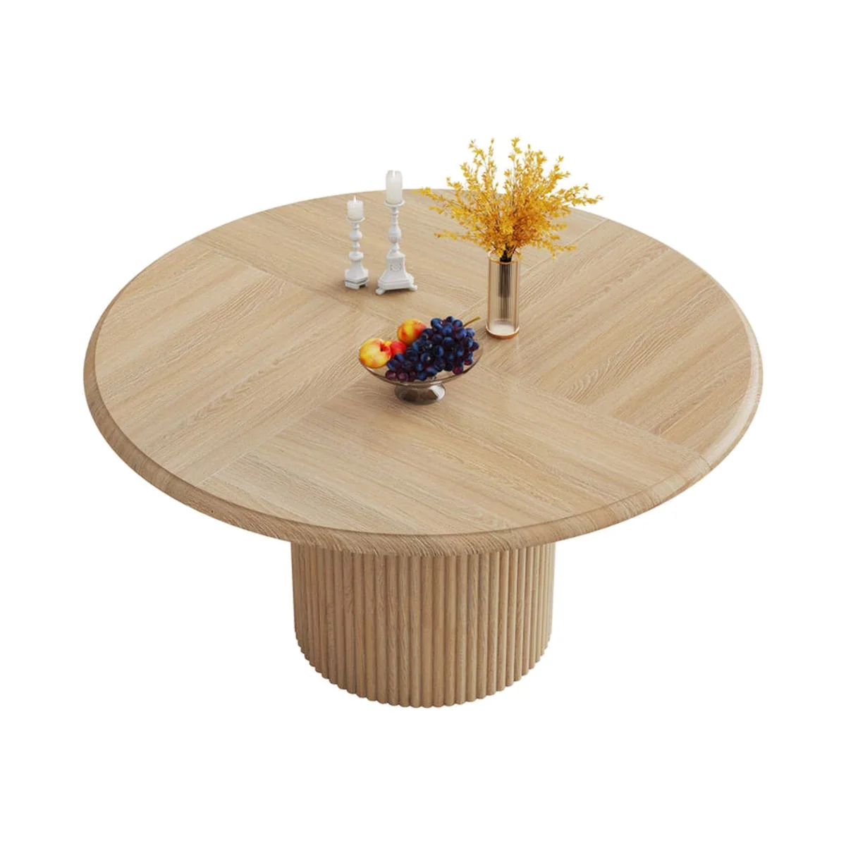 REED Fluted Pedestal Round Dining Table - Natural Oak