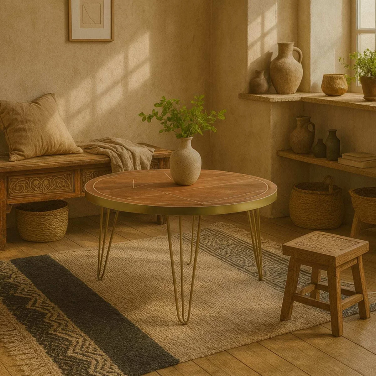 Bandung Dark Mango Wood and Gold Round Dining Table - Brown – image 2