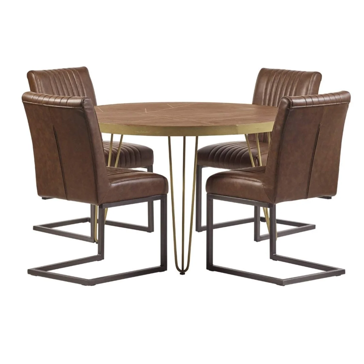 Bandung Dark Mango Wood and Gold Round Dining Table - Brown – image 4