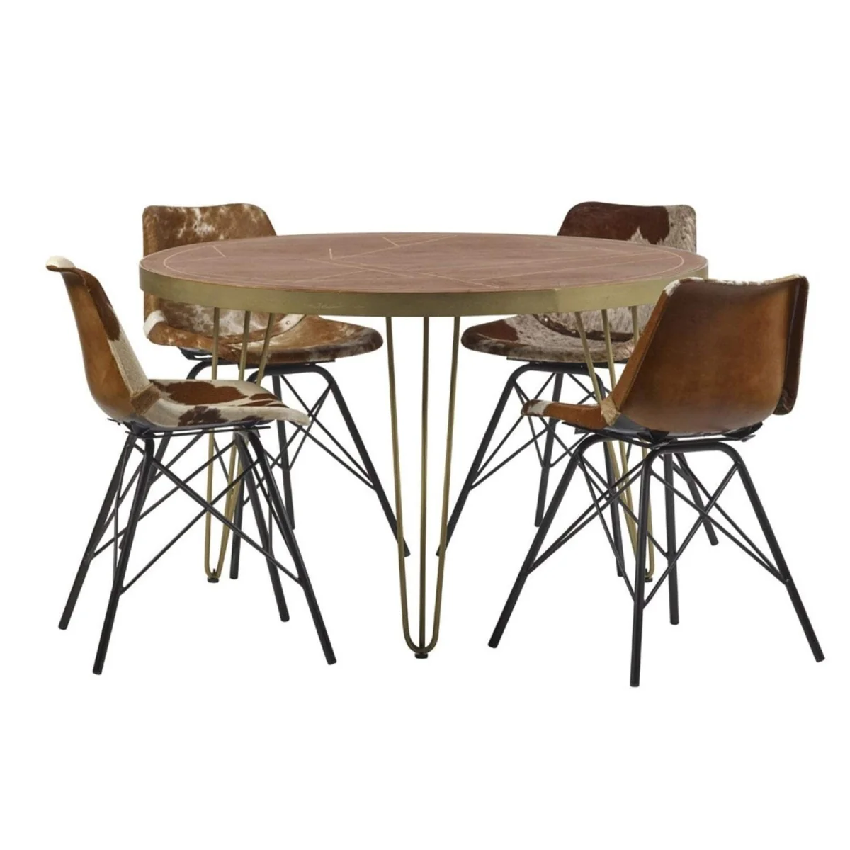 Bandung Dark Mango Wood and Gold Round Dining Table - Brown – image 5