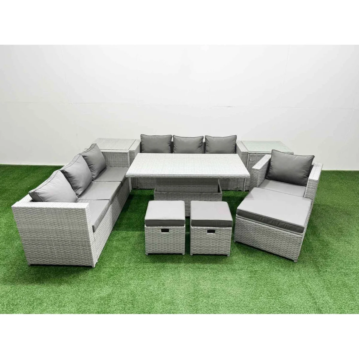 Fimous 8-Piece Rising Dining Table Rattan Furniture Set Light Grey - Light Grey Mixed – image 5