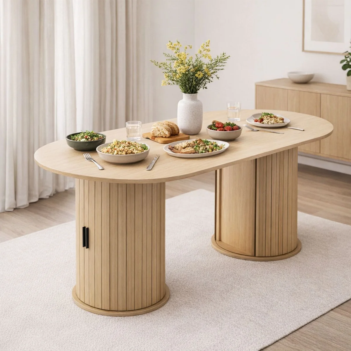 WestWood 4 to 6 People Wide Tabletop Dining Table with Storage - Natural – image 1