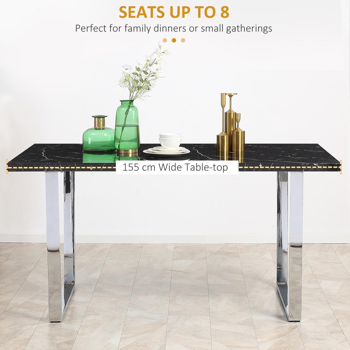 Modern Dining Table with Marble Effect Table Top for Home - Black – image 3