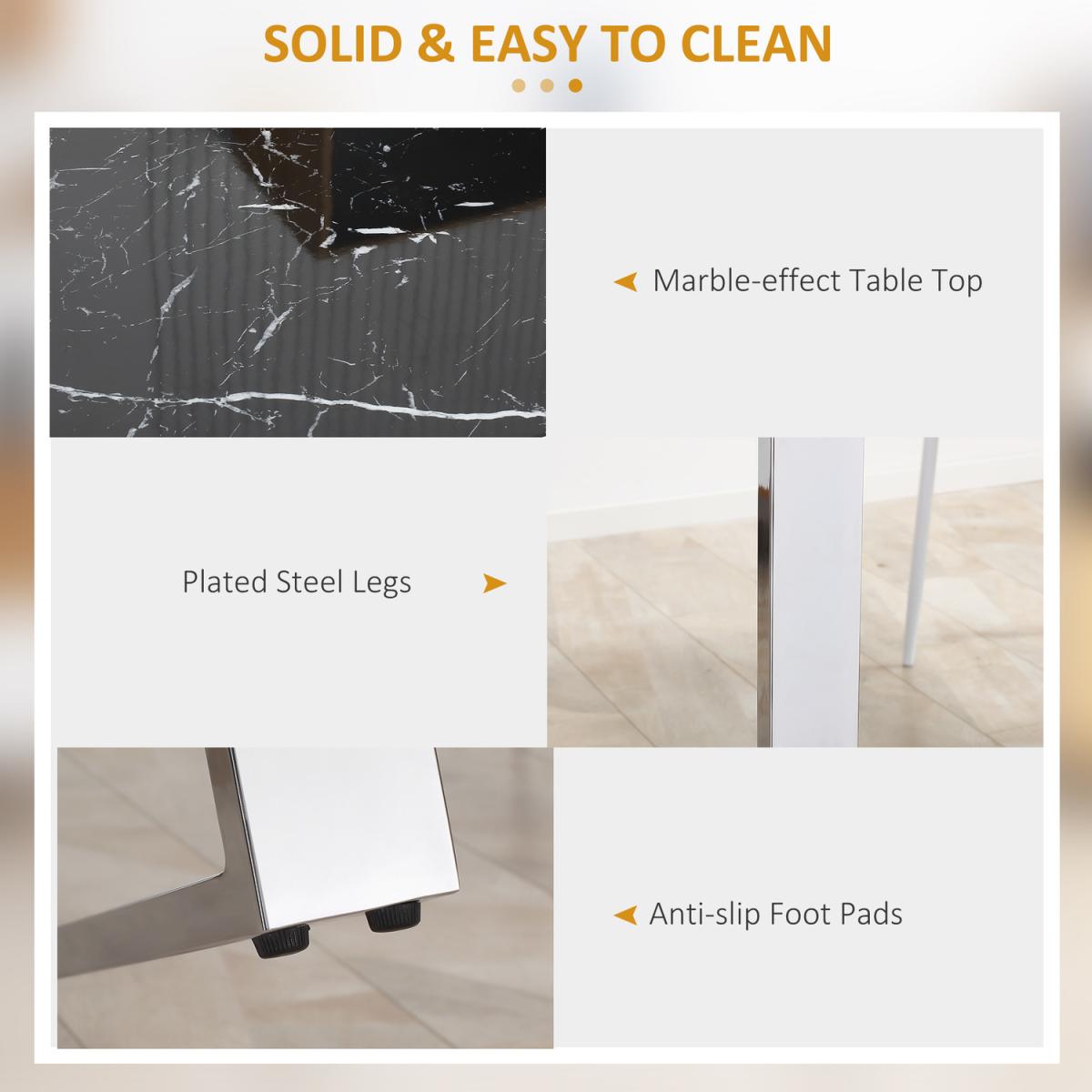 Modern Dining Table with Marble Effect Table Top for Home - Black – image 4