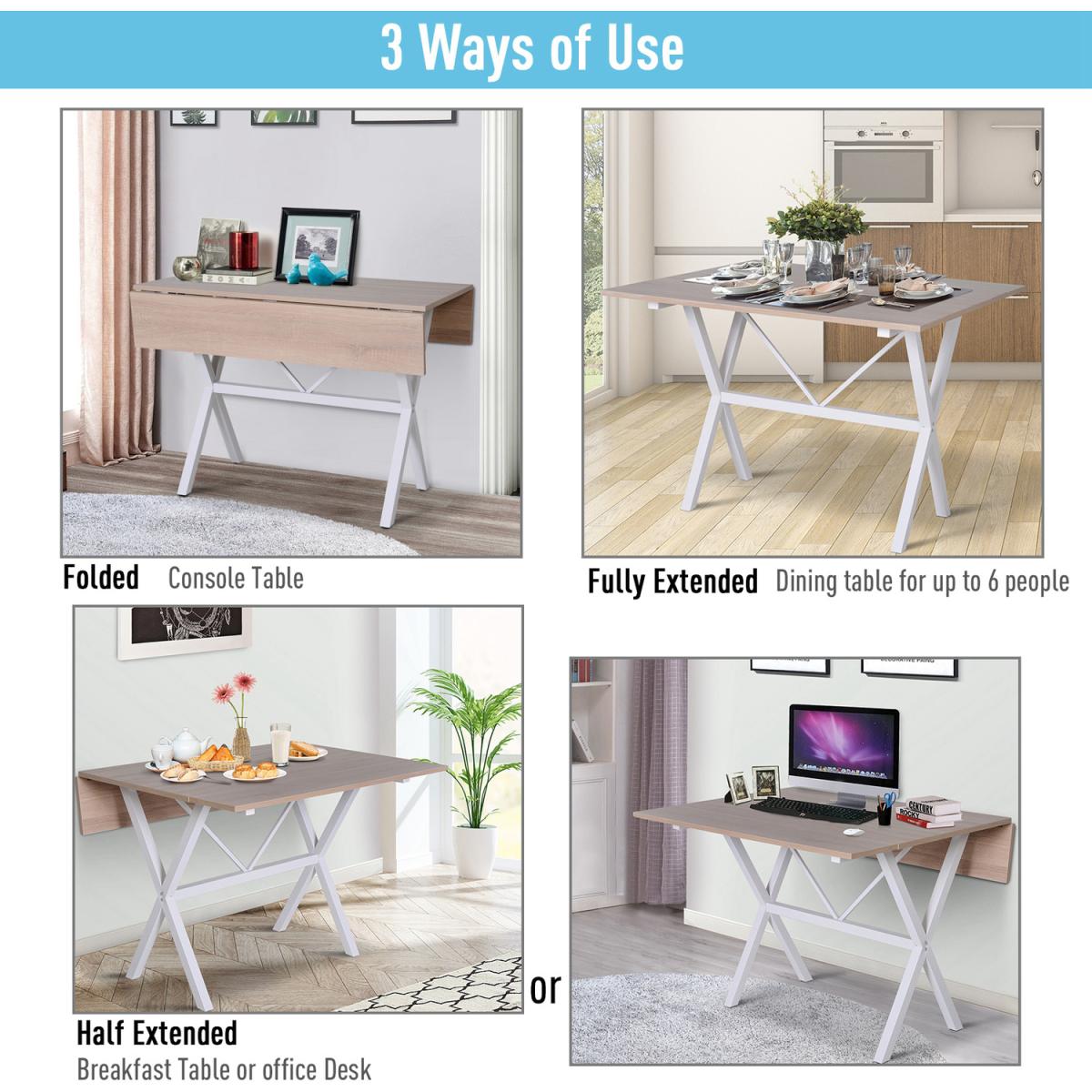 Folding Expandable Dining Table with Metal Frame - White – image 14