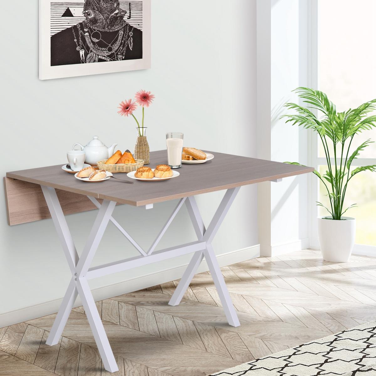 Folding Expandable Dining Table with Metal Frame - White – image 16