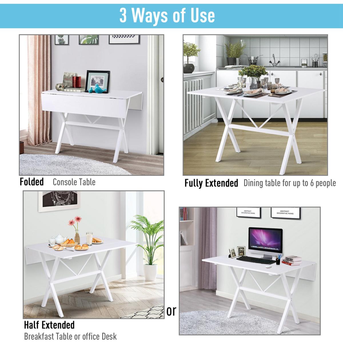 Folding Expandable Dining Table with Metal Frame - White – image 3