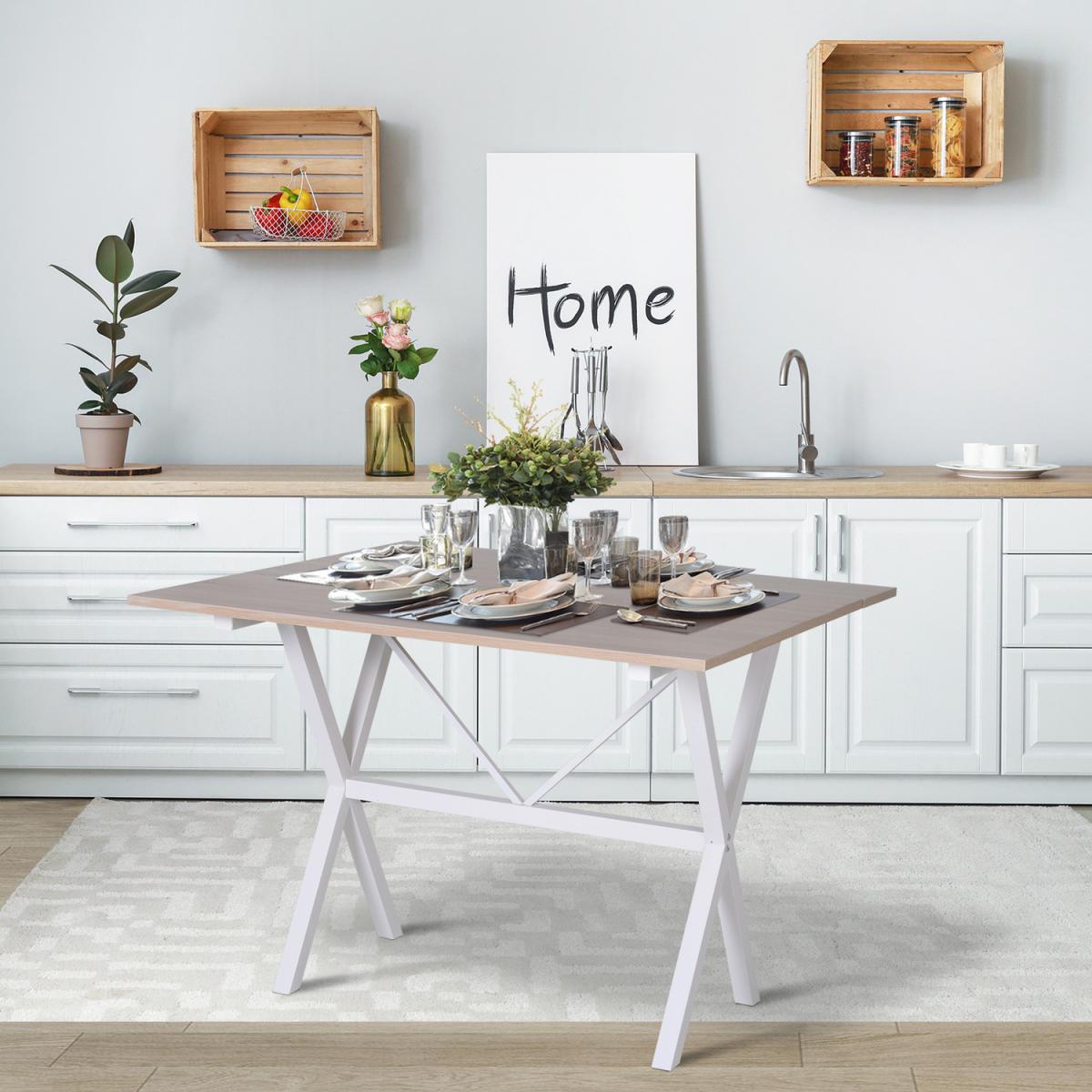 Folding Expandable Dining Table with Metal Frame - White – image 9