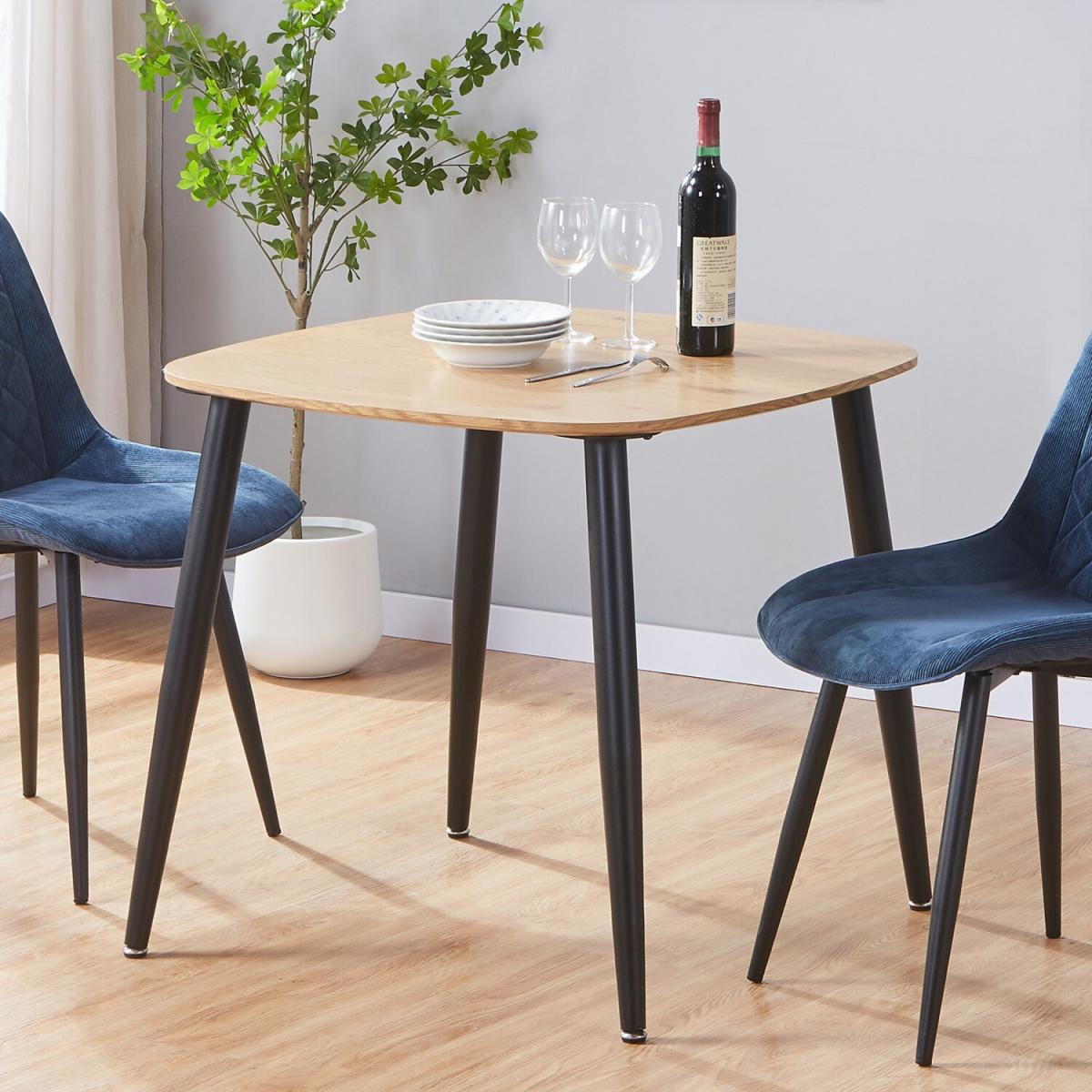 Aspen Square Dining Table with Black Metal Legs 80cm x 80cm - Light Oak Effect