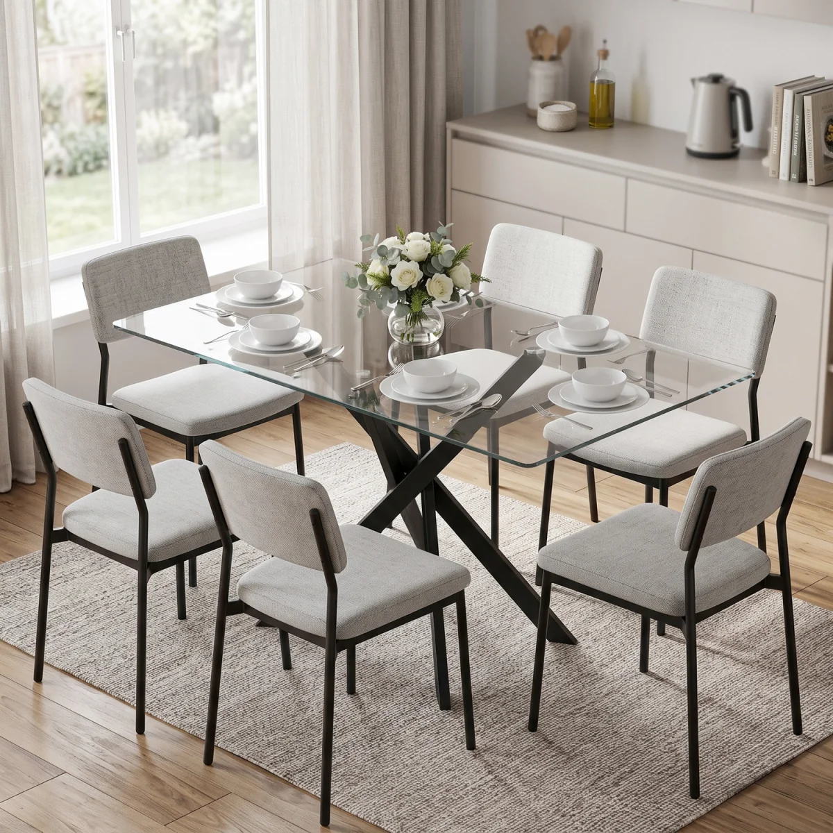 HOMCOM 120cm Dining Table Kitchen Table w/ Tempered Glass Top, Clear – image 1