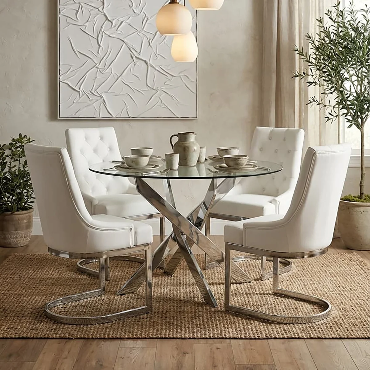 Allure Round Dining Table with Chrome Intersected legs - Silver – image 2