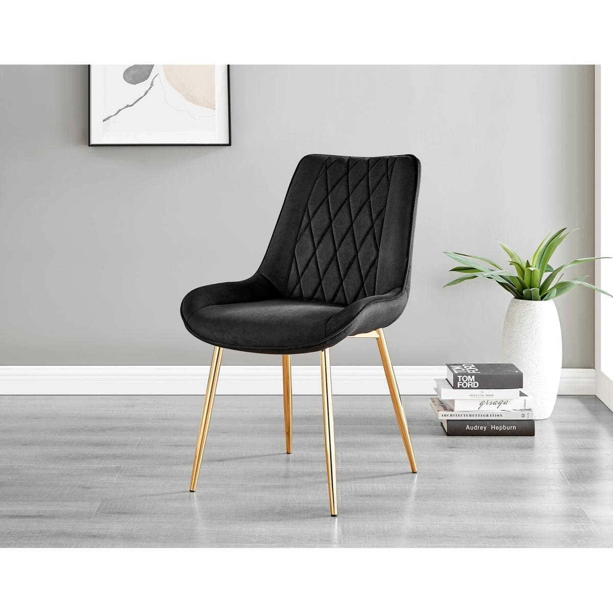 Pivero 4 Grey Dining Table and 4 Pesaro Gold Leg Chairs - Black – image 6
