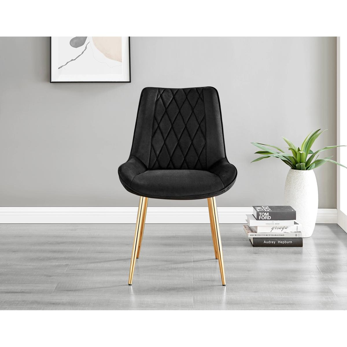 Pivero 4 Grey Dining Table and 4 Pesaro Gold Leg Chairs - Black – image 7