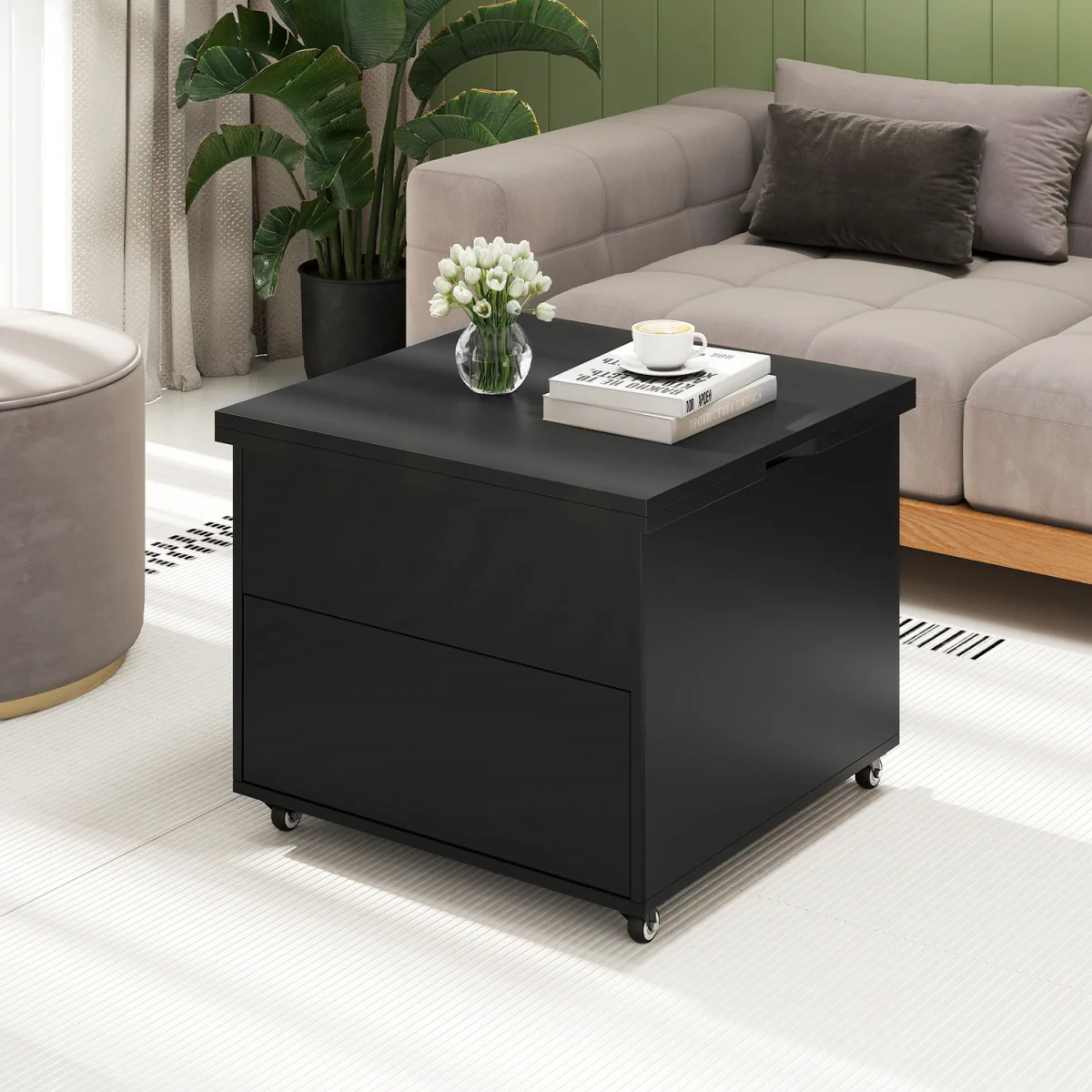 Modern Extendable Dining Table with Hidden Storage - Black – image 3