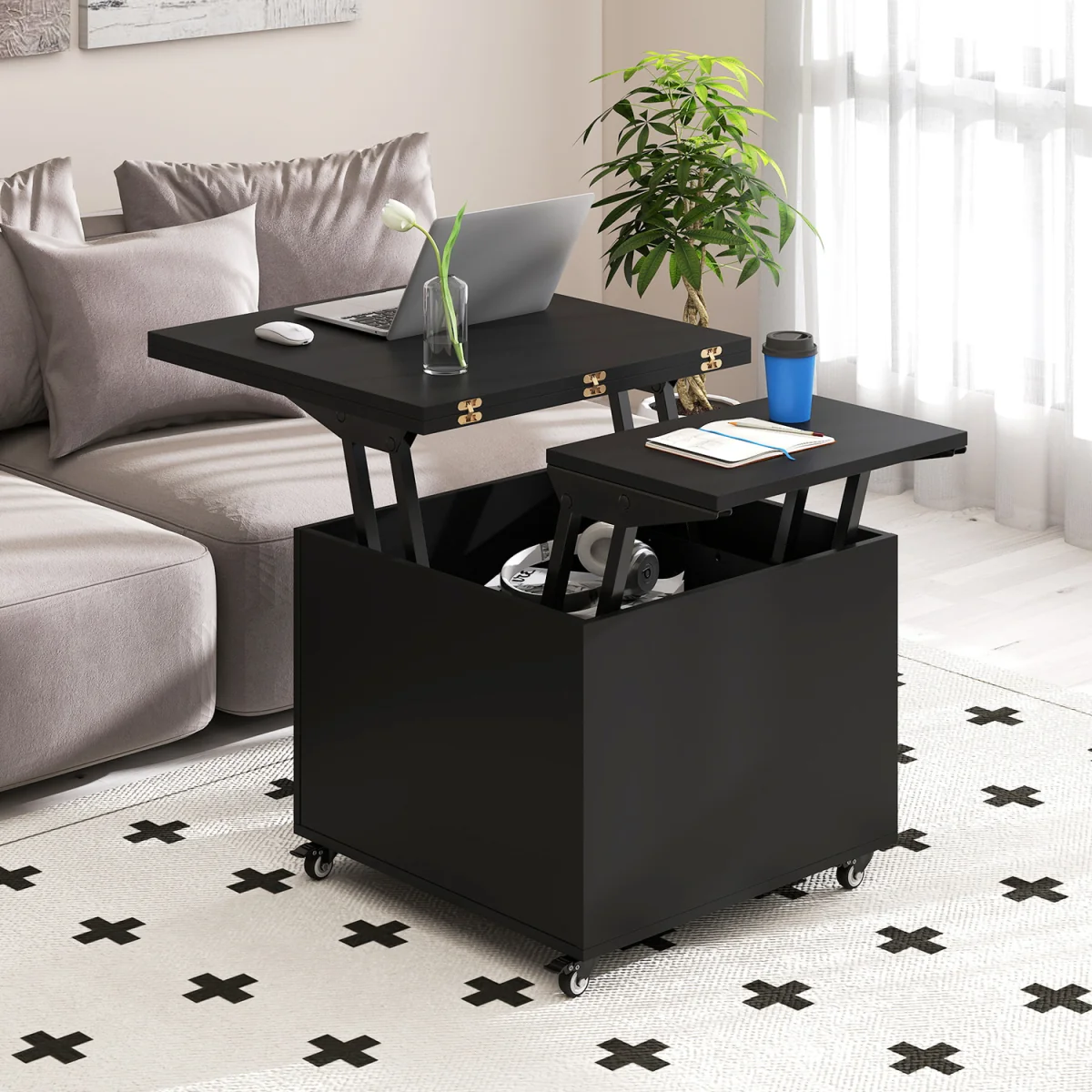 Modern Extendable Dining Table with Hidden Storage - Black – image 4
