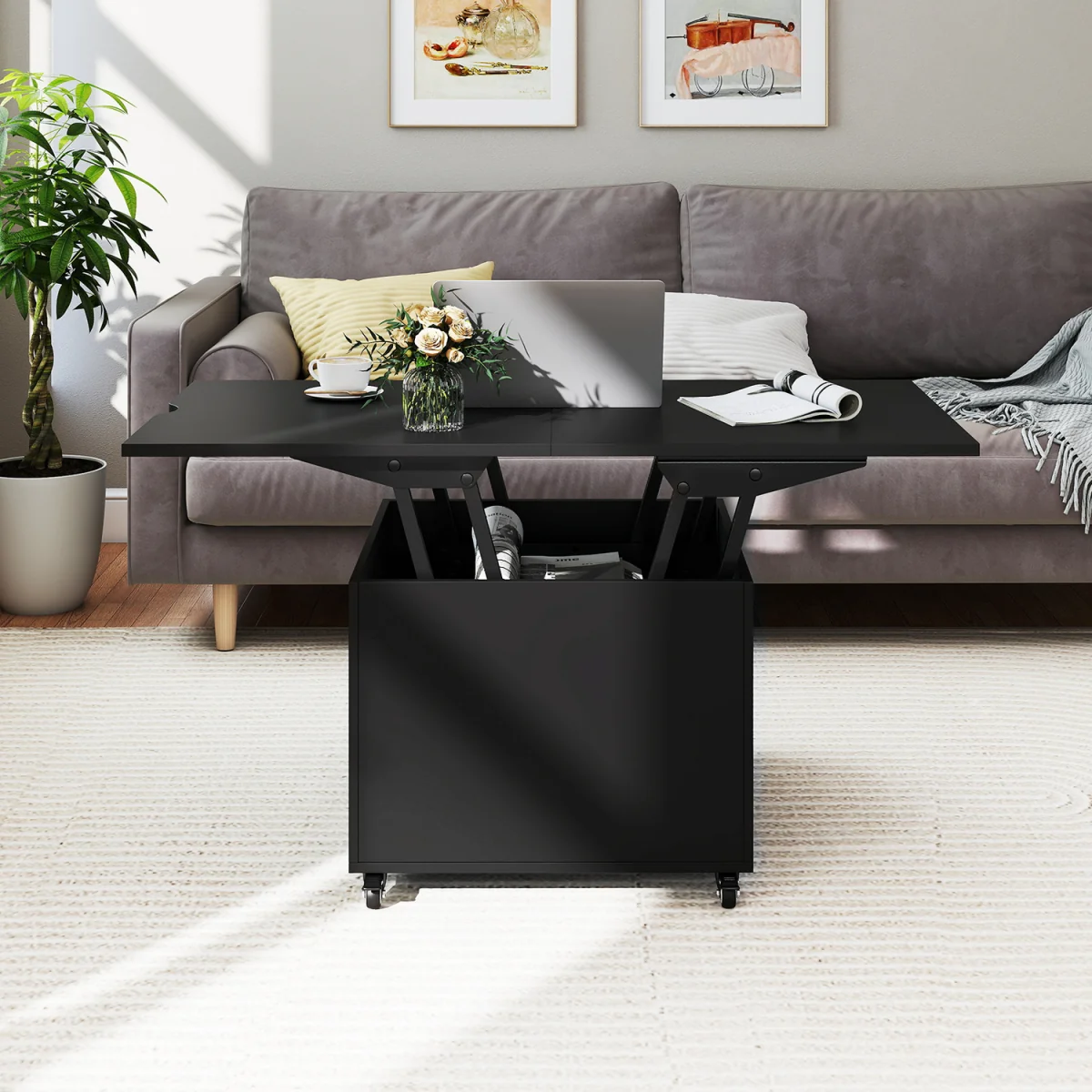 Modern Extendable Dining Table with Hidden Storage - Black – image 5