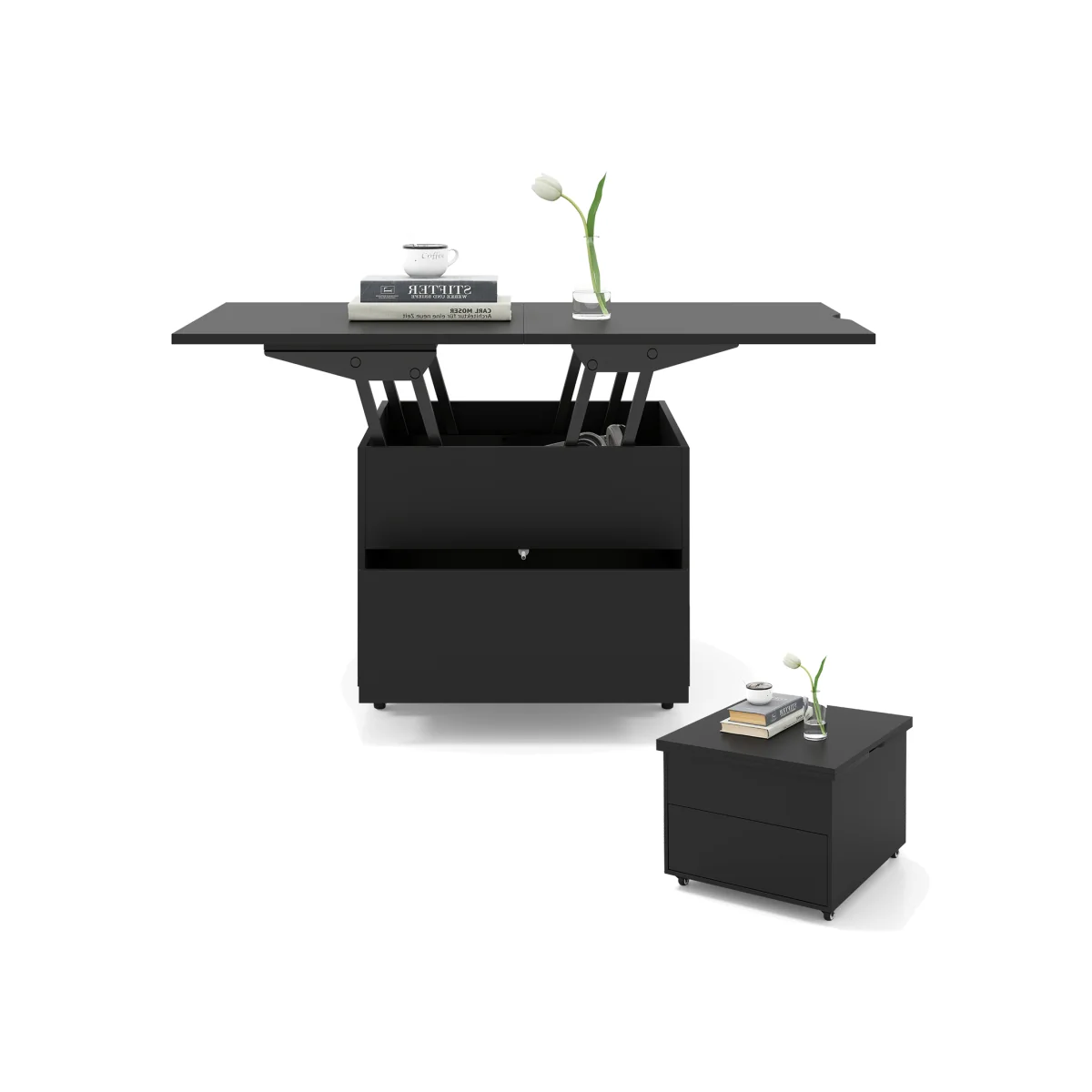 Modern Extendable Dining Table with Hidden Storage - Black – image 1