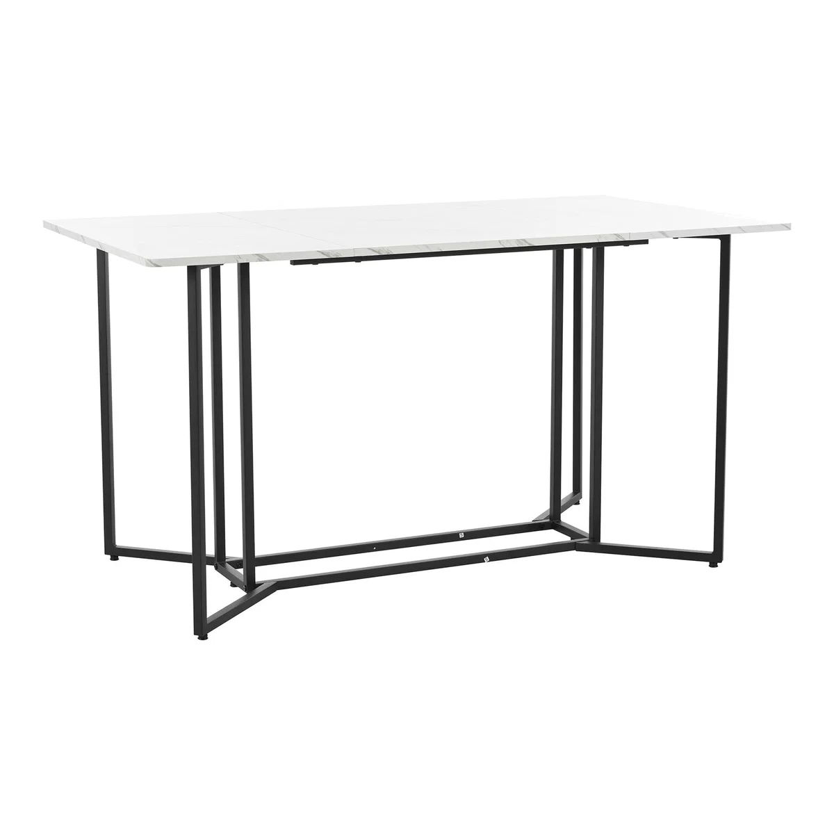 Unique Metal Frame Rectangular Dining Table with Adjustable Feet - Black