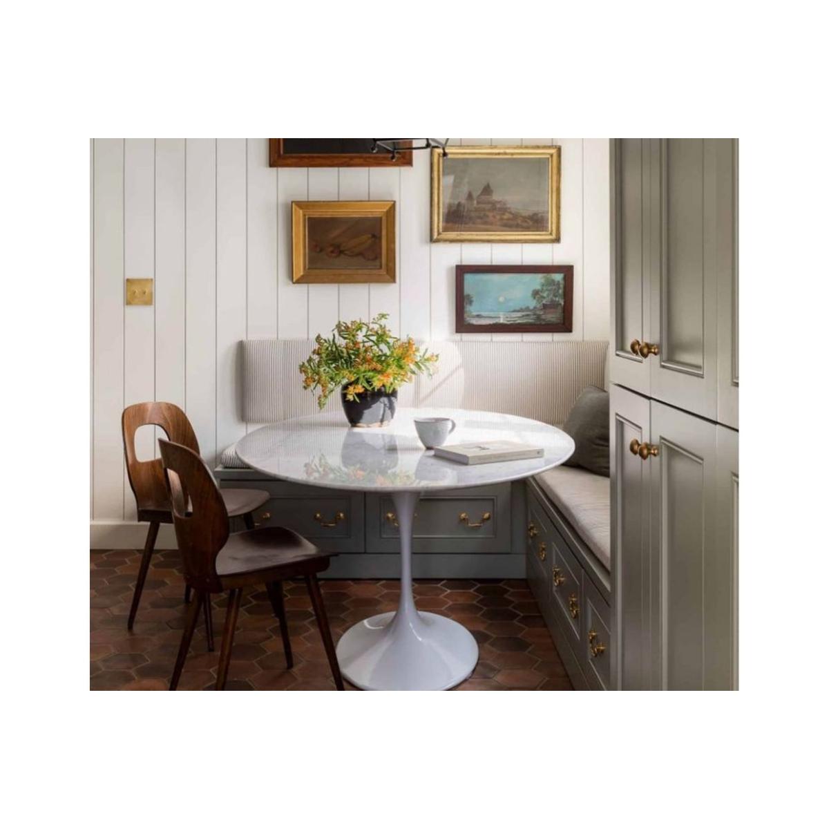 Tulip Marble Fixed Dining Table, White – image 3