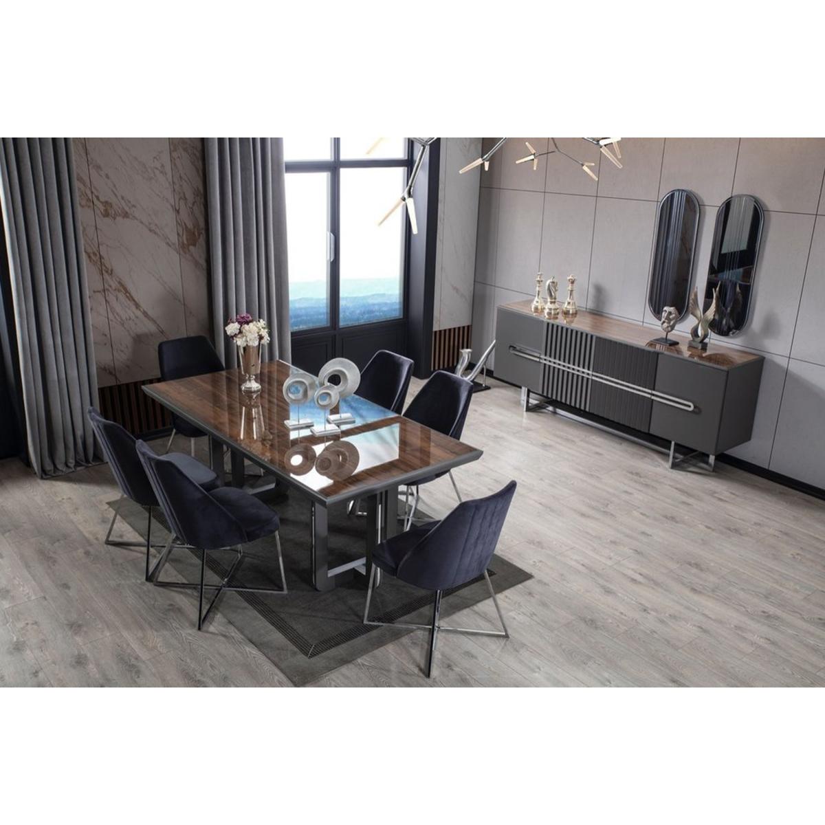 Pars 6-8 Seat Fixed Dining Table, Dark Wood & Grey – image 2
