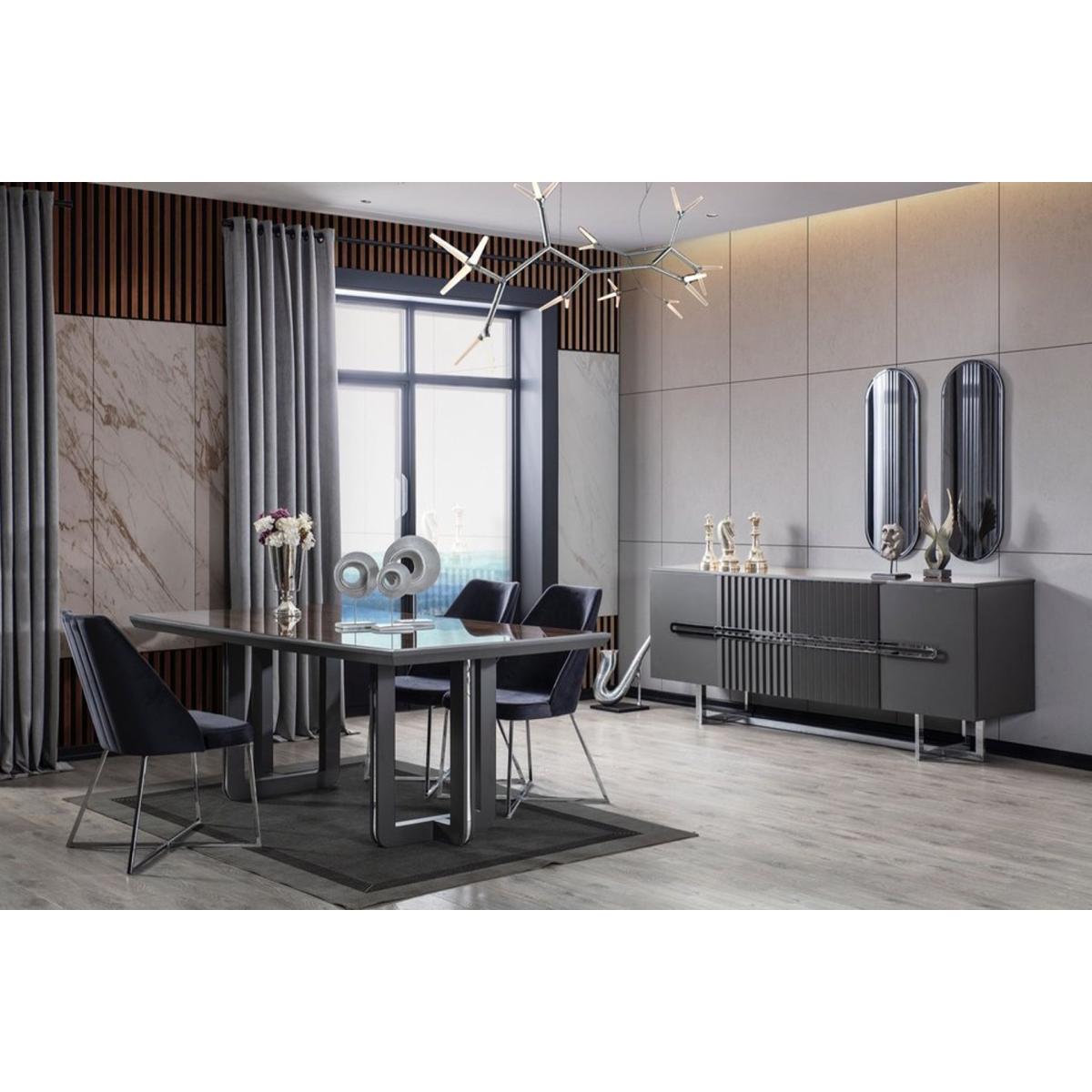 Pars 6-8 Seat Fixed Dining Table, Dark Wood & Grey – image 4