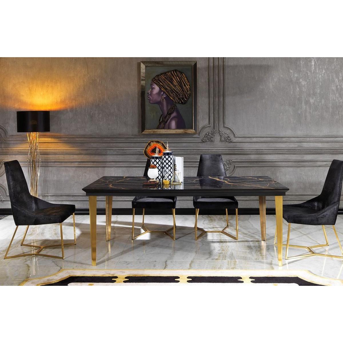 Chiara 6-8 Seat Dining Table, Black (Marble Effect) & Gold – image 2