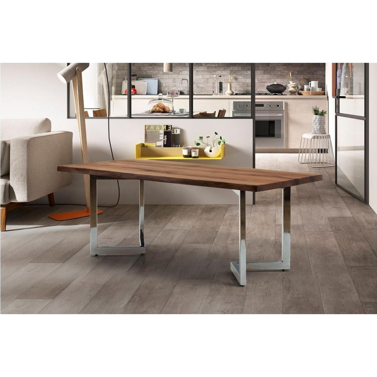 Zenn 4-6 Seat Fixed Dining Table, Dark Wood & Silver – image 2
