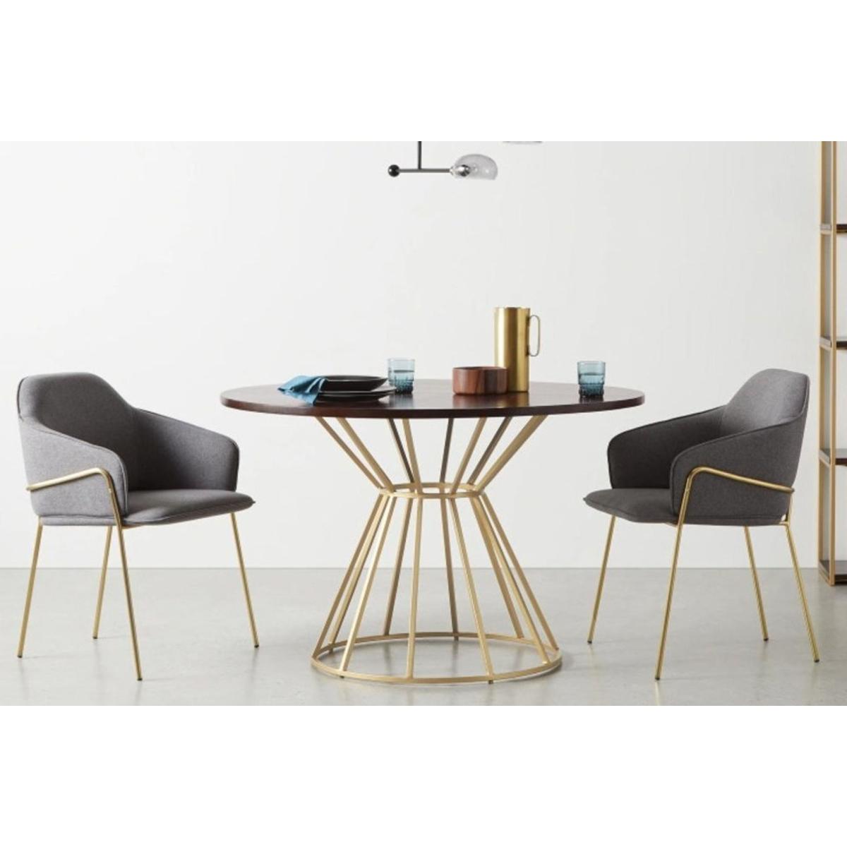 Vorix 4 Seat Fixed Dining Table, Dark Wood & Gold – image 2