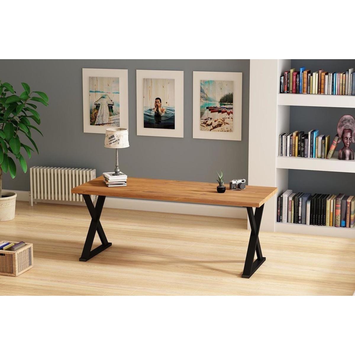Woodesk 4-6 Seat Fixed Dining Table, Light Wood & Black – image 2