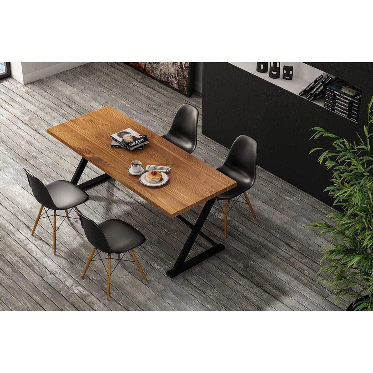 Woodesk 4-6 Seat Fixed Dining Table, Light Wood & Black – image 3