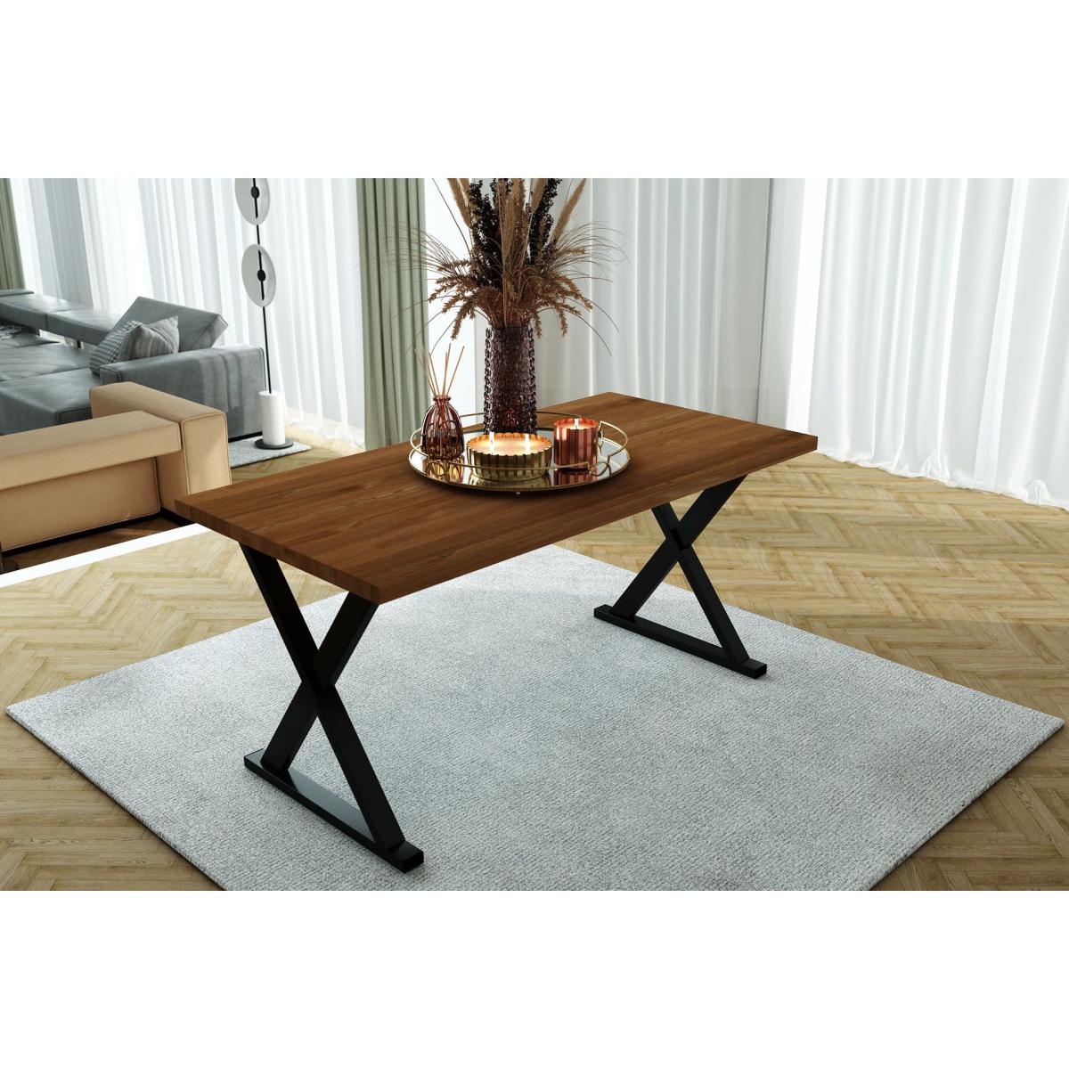 Woodesk 4-6 Seat Fixed Dining Table, Light Wood & Black – image 4