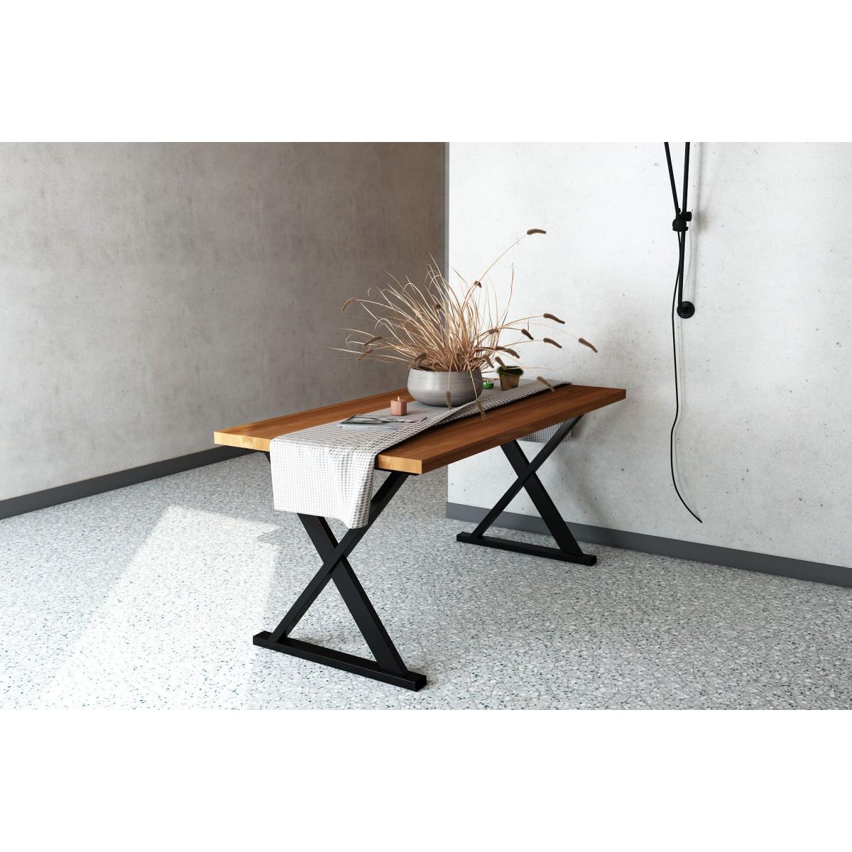 Woodesk 4-6 Seat Fixed Dining Table, Light Wood & Black – image 5