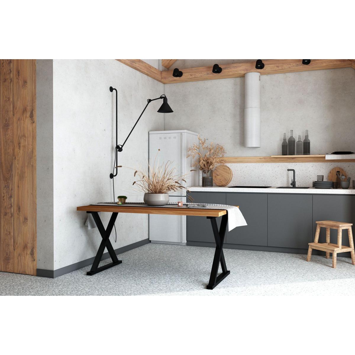 Woodesk 4-6 Seat Fixed Dining Table, Light Wood & Black – image 6