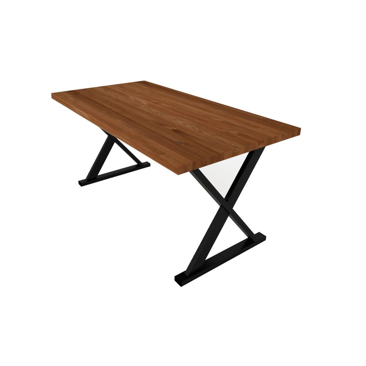 Woodesk 4-6 Seat Fixed Dining Table, Light Wood & Black – image 7