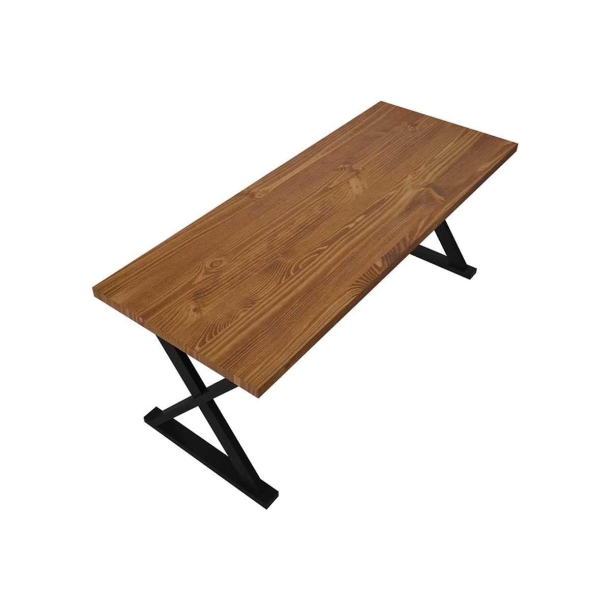 Woodesk 4-6 Seat Fixed Dining Table, Light Wood & Black – image 1
