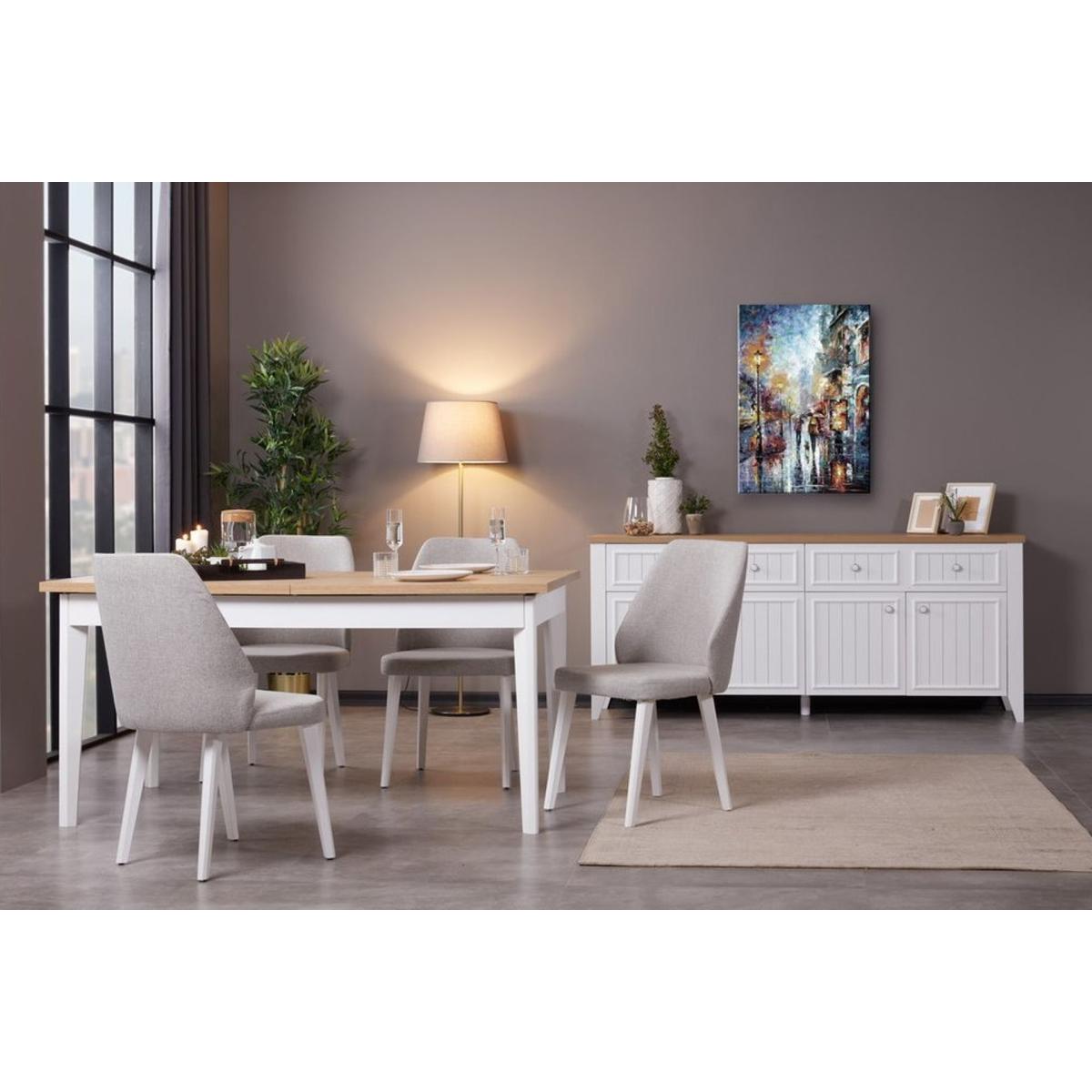 Lorin 4-6 Seat Fixed Dining Table, Light Wood & White – image 5