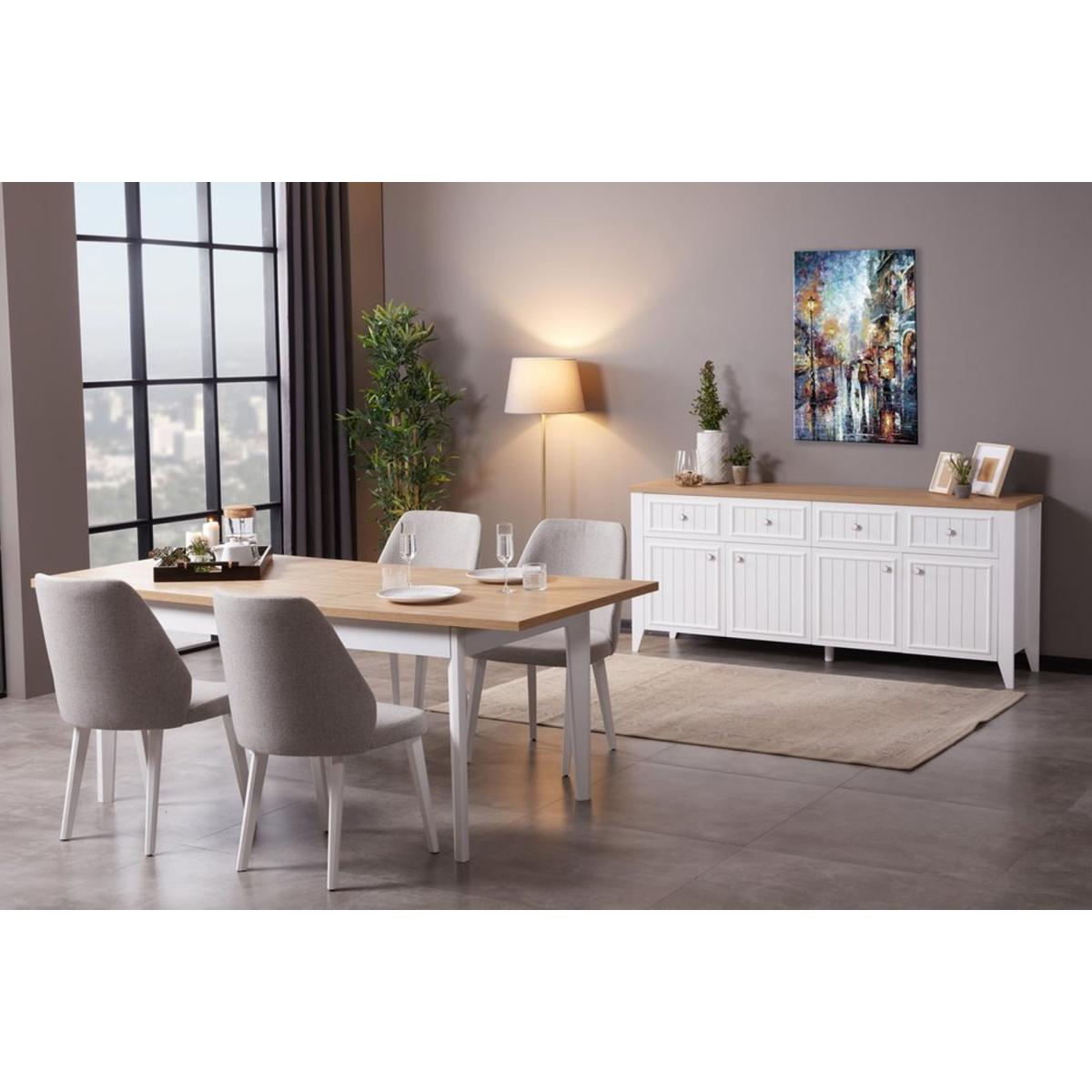 Lorin 4-6 Seat Fixed Dining Table, Light Wood & White – image 8